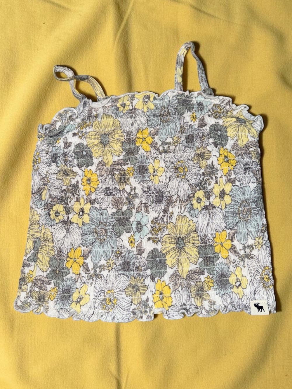 Abercrombie & Fitch Yellow Floral Smocked Crop Cami Girls 5/6